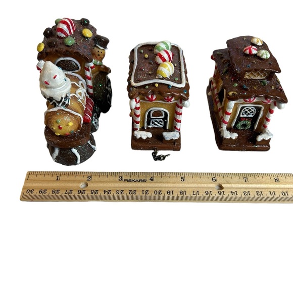Gingerbread Train Christmas Decor 3 Piece Candy Cane Santa Vintage Holiday Decor - Picture 7 of 8